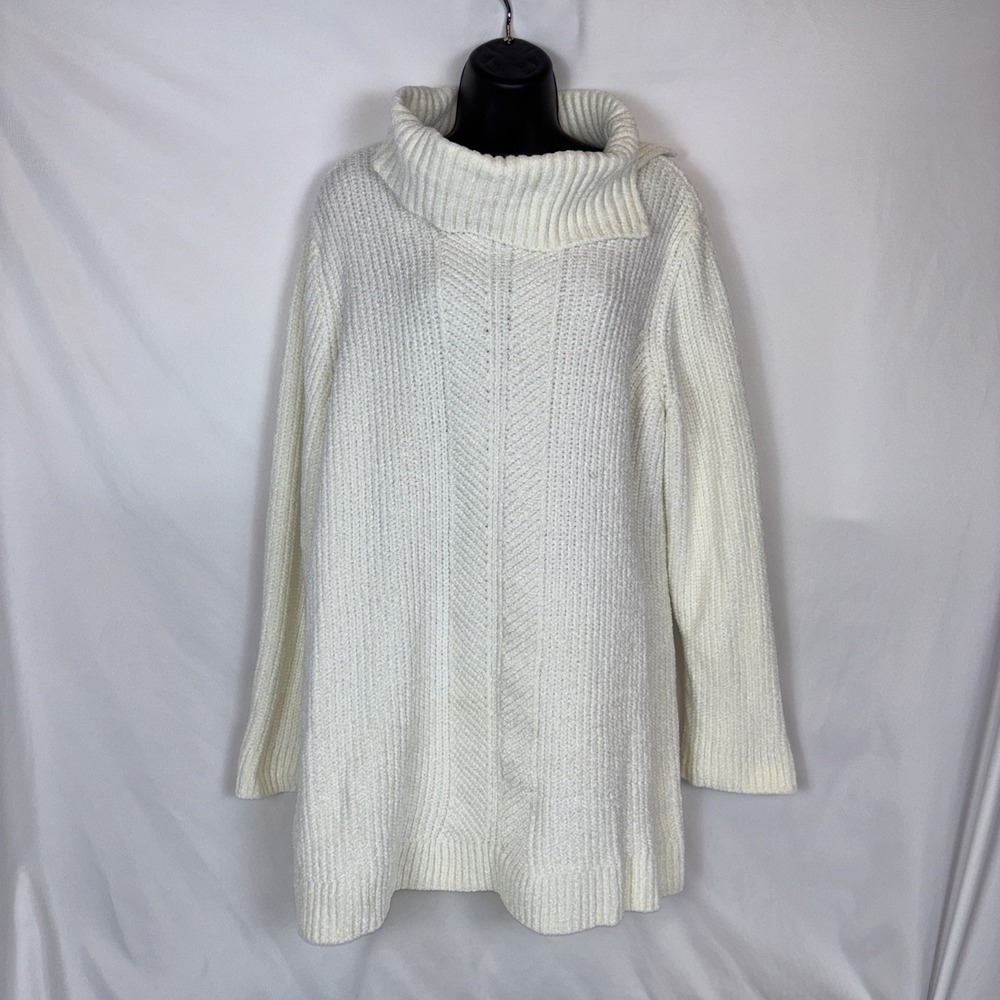 Liz Claiborne White Cowl Neck Pullover Sweater Women XXL Long Chunky Knit